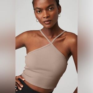 Goddess Ribbed Cross Crop Top size S in taupe